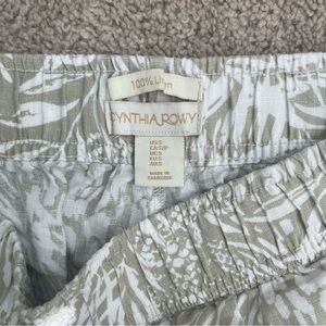 Cynthia 100% linen cropped wide leg leaf printed sage green pants